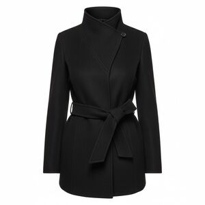 Aritzia Wool Wrap Coat Black Belted Minimal Mid Length XS